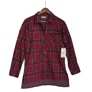 Ci Sono NWT Plaid Button Up Casual Shirt Brushed Knit Long Sleeve Mens S